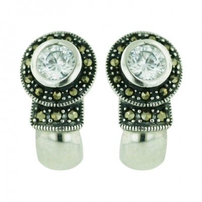 Marcasite Earring 8mm Rd Clear Cubic Zirconia Post