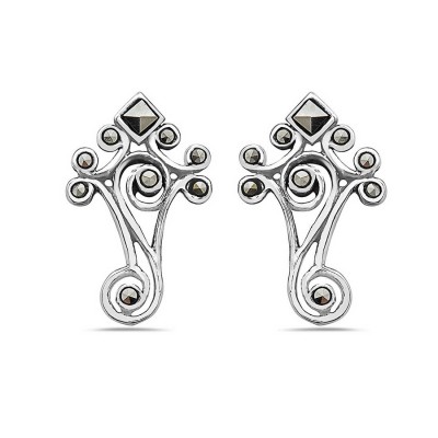 Marcasite Earring Wave Deco With Squre Ms