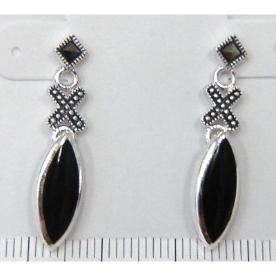 Marcasite Earring Square Marcasite "X" Dangle with Maruis Onyx