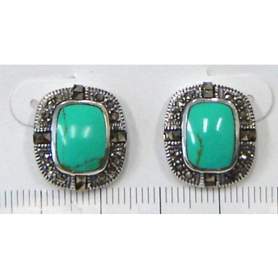 Marcasite Earring Rec Faux Turquoise with Square Cut