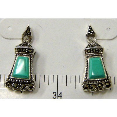 Marcasite Earring Tapazoid Turquoise