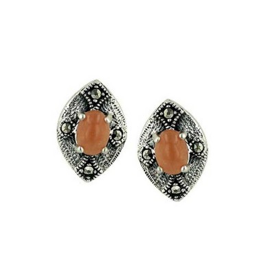 Marcasite Earring Marqis with Oval Yellow Jade