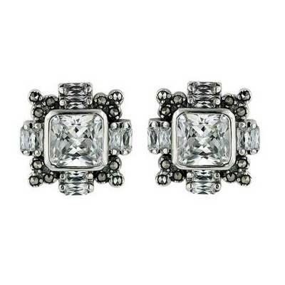 Marcasite Earring 10X10 Clear Cubic Zirconia Baguett