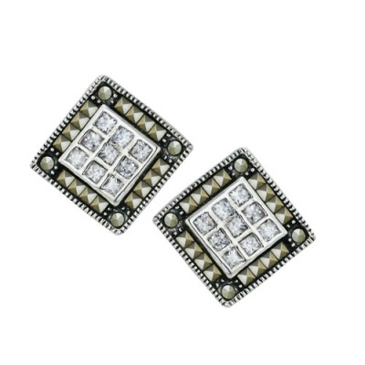 Marcasite Earring Square Cut Square with Clear Cubic Zirconia