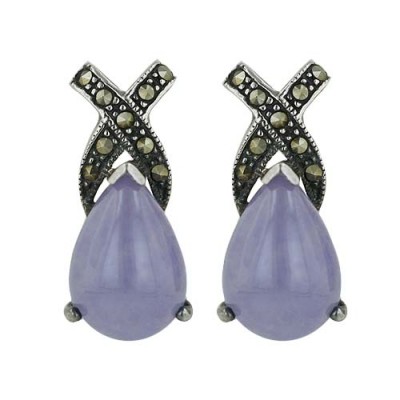 Marcasite Earring Eggplant Purple Jade with X Marcasite Top
