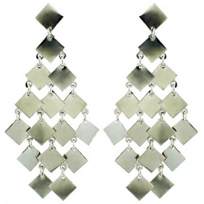 Sterling Silver Earring Square Flat Chandelier