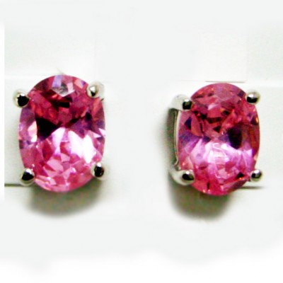 Sterling Silver Earring Pink Cubic Zirconia 6X8 mm Oval Stud