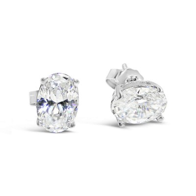 Sterling Silver Earring Clear Cubic Zirconia 7X5mm Clear Cubic Zirconia Oval Stud