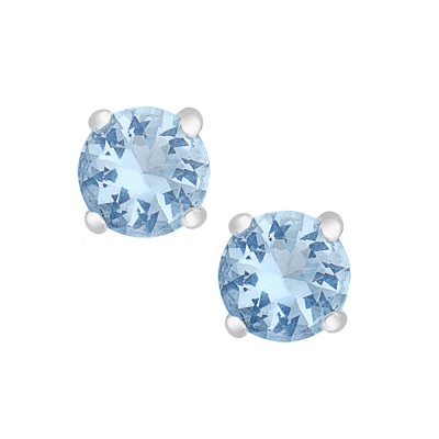 Sterling Silver Earring Aqua Marine Glass Round 7Mm Stud
