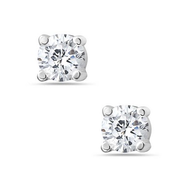 Sterling Silver Earring Clear Cubic Zirconia 6mm Round Stud