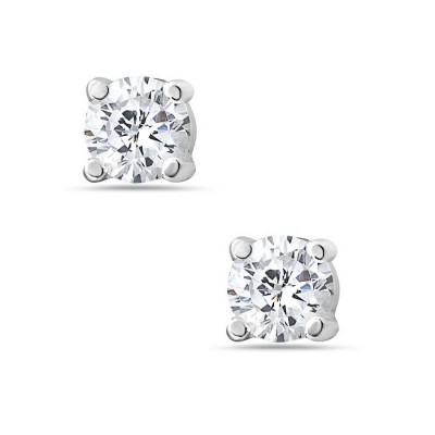 Sterling Silver Earring Clear Cubic Zirconia 6Mm Round Stud