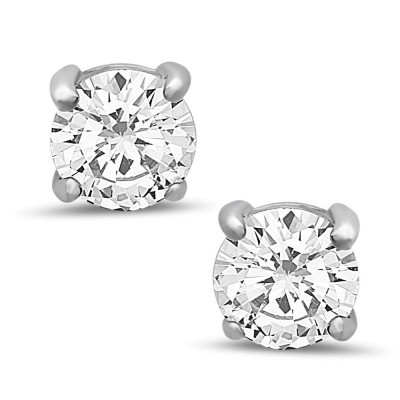 Clear Ice Rhodium Plated Round Stud Earrings (7mm)