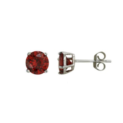 Sterling Silver Earring Garnet 6mm Round Stud