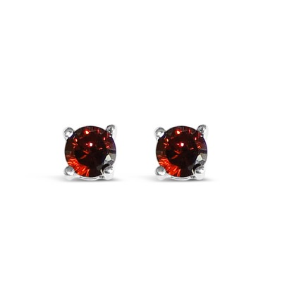 Sterling Silver Earring 3X3 Mm Round Garnet Cubic Zirconia Stud (4 Prongs)