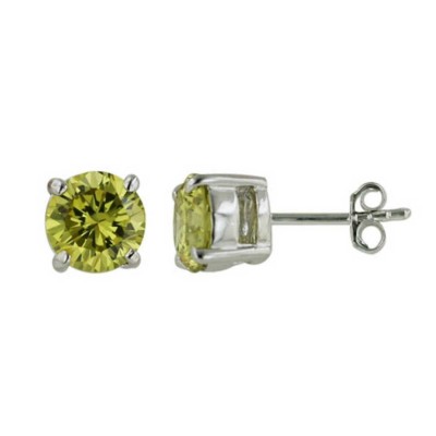 Sterling Silver Earring Lght Green Cubic Zirconia Round 4Mm Stud