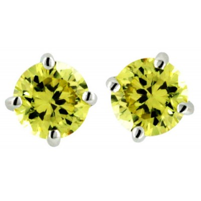Sterling Silver Earring Apple Green Cubic Zirconia 6mm Round Stud