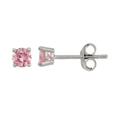 Sterling Silver Earring Pink Cubic Zirconia Round 4Mm Stud