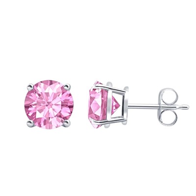 Sterling Silver Earring 5Mm Pink Cubic Zirconia Round Stud
