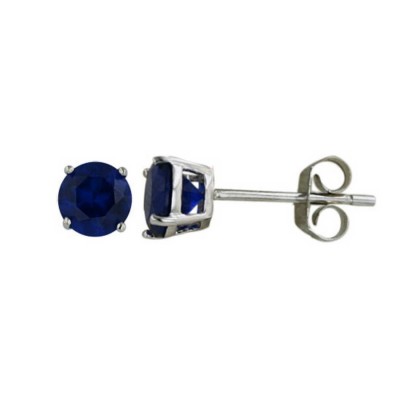 Sterling Silver Earring 5Mm Sapphire Spinel Round Stud Color Co