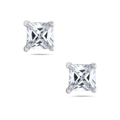 Sterling Silver Earring 6Mmx6Mm Square Princess Cut Clear Cubic Zirconia St