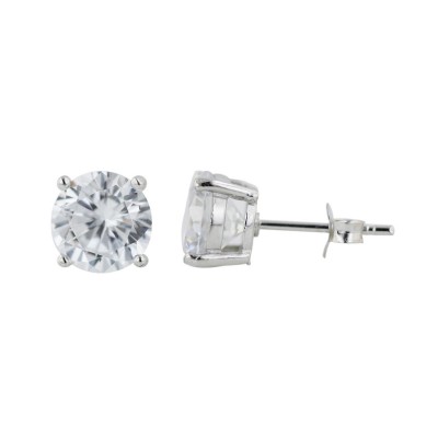 Sterling Silver Earring Clear Cubic Zirconia 8mm Round Stud