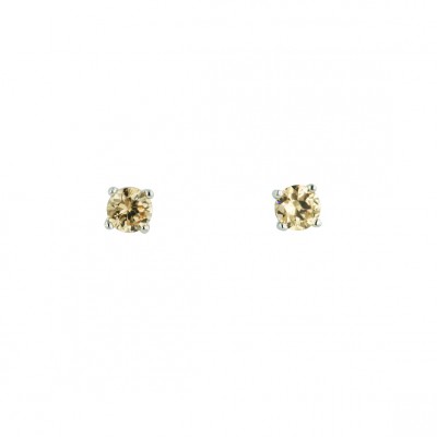 Sterling Silver Earring 5mm Champagne Cubic Zirconia Round Stud