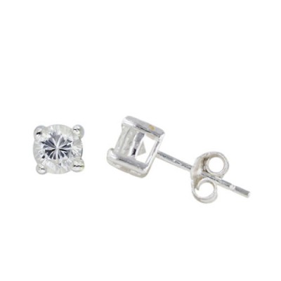 Sterling Silver Earring 5mm Clear Cubic Zirconia Round Stud