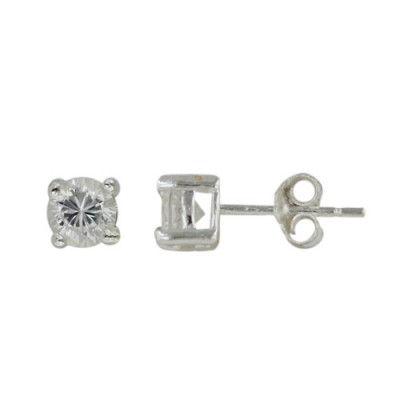 Sterling Silver Earring 5mm Clear Cubic Zirconia Round Stud --E-Coat--