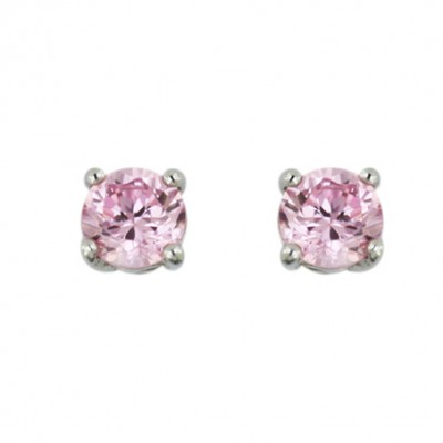 Sterling Silver Earring 5mm Pink Cubic Zirconia Round Stud