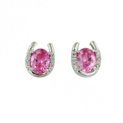 Sterling Silver Earring U Shape with Oval Pink Cubic Zirconia