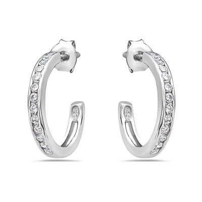 Sterling Silver Earring 15mm Hoop with Clear Cubic Zirconia