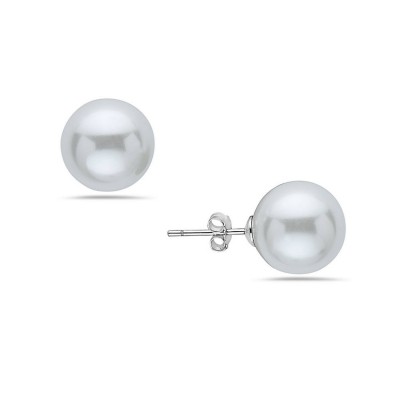 Sterling Silver Earring 12mm Faux White Pearl Stud