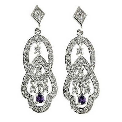 Sterling Silver Earring Pave Rhombus+Open Oval+Mix Shape with Ame+Clear