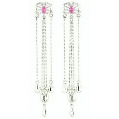 Sterling Silver Earring Pink Cubic Zirconia Marquis Ctr Filigree Butterfly with 5