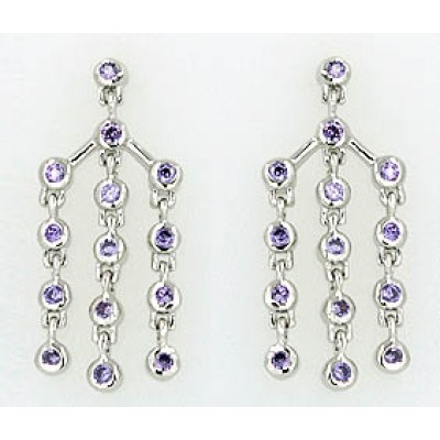 Sterling Silver Earring Ame Cubic Zirconia Round Bezel Chandelier