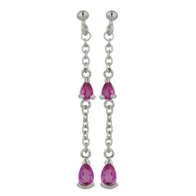 Sterling Silver Earring 2 Fuchsia Corundum Teardrop Links with Chain