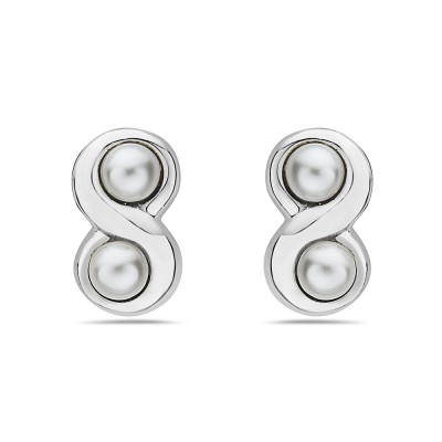 Sterling Silver Earring Double Faux Pearl in 'S' Shape