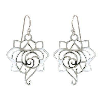 Sterling Silver Earg 26X46 Mm Open Rose W/French Wire***Ec/Nf***