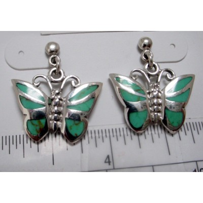 Sterling Silver Earring Turquoise Inlay Butterfly