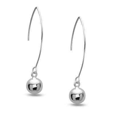 STERLING SILVER EARRING 8MM SILVER BALL WITH LONG ALMOND HOOK