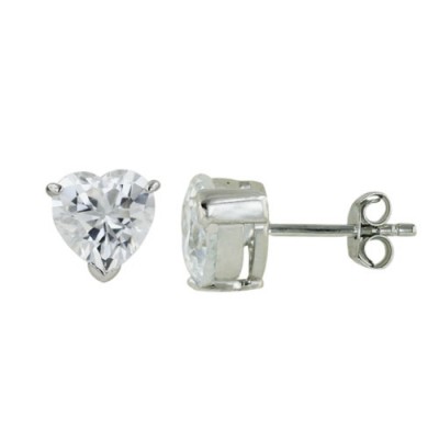 Sterling Silver Earring 8mm Clear Cubic Zirconia Heart Stud