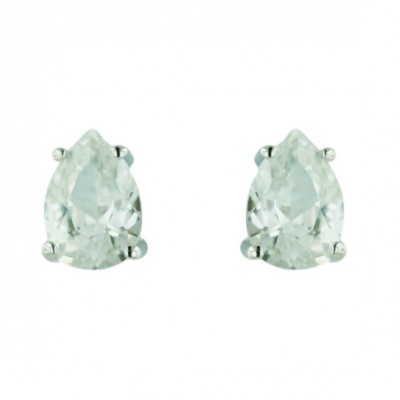 Sterling Silver Earring Clear Cubic Zirconia Tear Drop Stud 6X9 mm