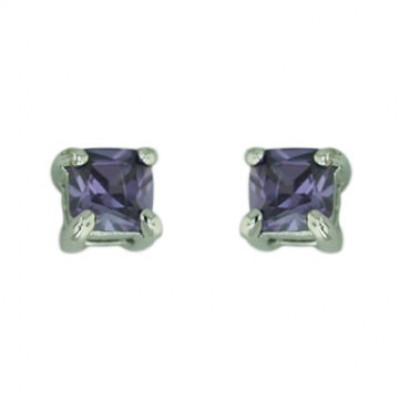 Sterling Silver Earring 4mmx4mm Square Ame Cubic Zirconia Stud