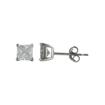 Sterling Silver Earring 5mmx5mm Square Clear Cubic Zirconia Stud