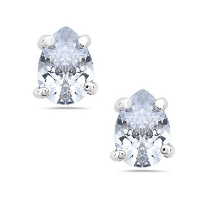 Sterling Silver Earring 5X7mm Clear Cubic Zirconia Tear Drop Stud