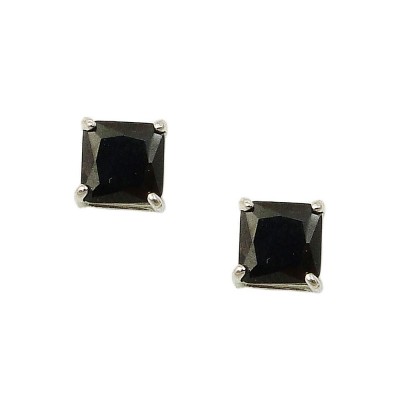Sterling Silver Earring 6mmx6mm Square Princess Cut Black Cubic Zirconia Stud