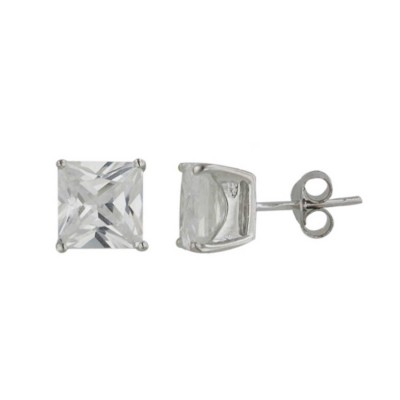 Sterling Silver Earring 8mmx8mm Square Clear Cubic Zirconia Stud