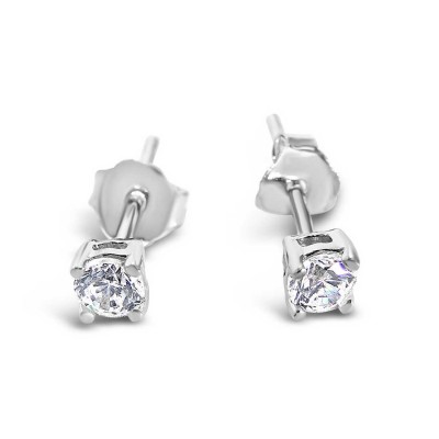 Sterling Silver Earring 3X3 mm Round Clear Cubic Zirconia Stud (4 Prongs)