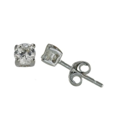 Sterling Silver Earring 3X3 mm Round Clear Cubic Zirconia Stud (4 Prongs)