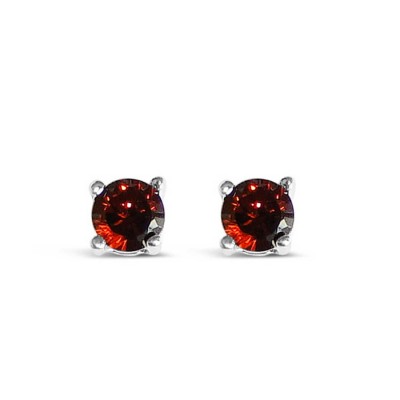 Sterling Silver Earring 3X3 mm Round Garnet Cubic Zirconia Stud (4 Prongs)